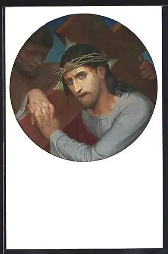 Künstler-AK Kreuztragender Jesus mit Dornenkrone