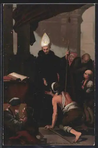 AK Bettler kniet vor einem Bischof