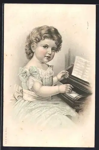 Künstler-AK Mädchen am Klavier