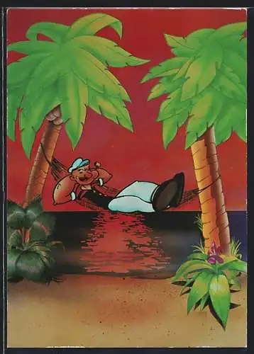 Künstler-AK Popeye schläft in einer Hängematte