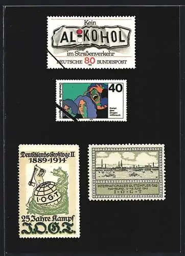 AK Hamburg, 100 Jahre Guttempler IOGT in Deutschland 1989, Briefmarken, Kein Alkohol im Strassenverkehr