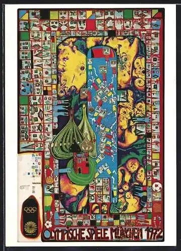 AK München, Olympische Spiele 1972, Poster von Friedensreich Hundertwasser