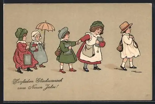 Künstler-AK Ethel Parkinson: Kinder auf dem Weg zur Schule