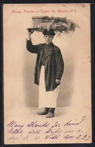 AK Russischer Händler mit Schürze