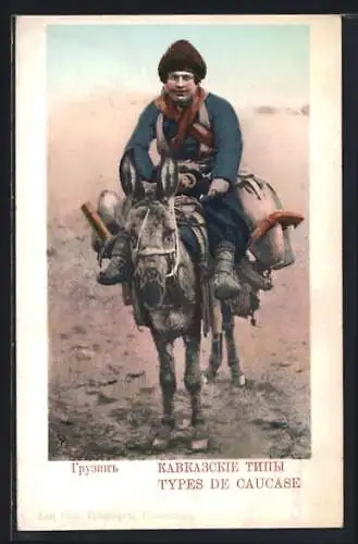 AK kaukasischer Reiter auf einem Esel