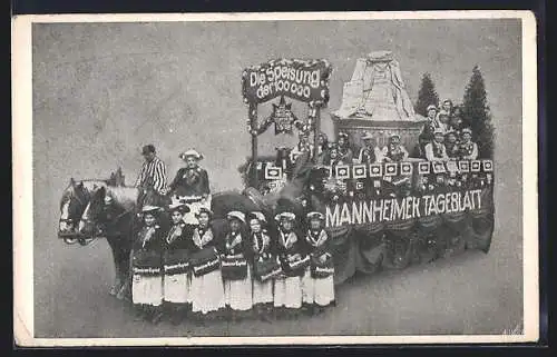 AK Festwagen des Mannheimer Tageblatts, Zeitungs-Verkäuferinnen