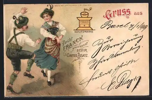 Lithographie Reklame für Aecht Franck Kaffee-Zusatz