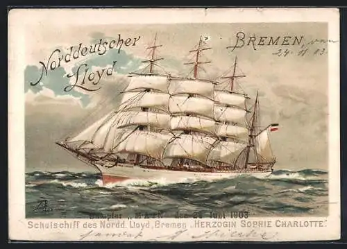 Künstler-AK Themistokles von Eckenbrecher: Schulschiff Herzogin Sophie Charlotte