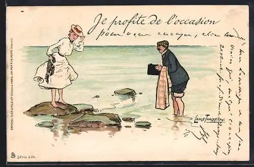 Künstler-AK L. Thackeray: Junge Dame auf Steinen im Wasser
