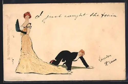 Künstler-AK L. Thackeray: Mann kriecht hinter eleganter Dame