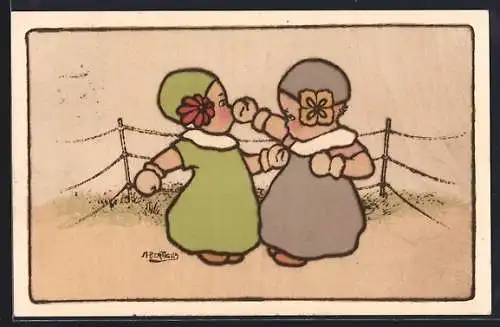 Künstler-AK A. Bertiglia: Kinder im Boxring