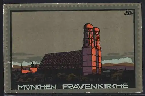 Künstler-AK Carl Kunst: München, Letzte Sonnenstrahlen auf der Frauenkirche