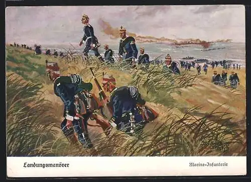 Künstler-AK Döbrich-Steglitz: Landungsmanöver der Marine-Infanterie