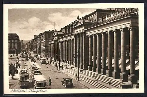AK Stuttgart, Am Königsbau, Strassenbahnen