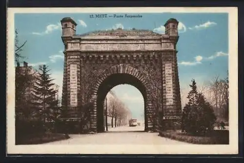 AK Metz, Porte Serpenoise, Strassenbahn
