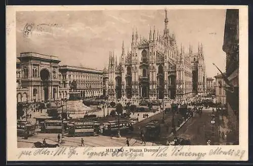 AK Milano, Piazza Duomo, Strassenbahn