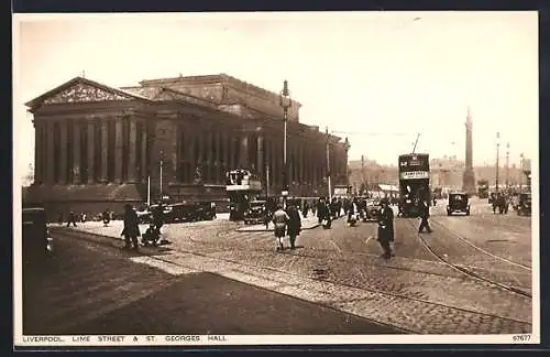 AK Liverpool, Lime Street & St. Georges Hall, Strassenbahn