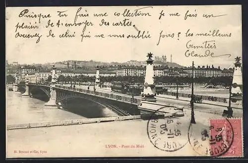 AK Lyon, Pont du Midi, Strassenbahn
