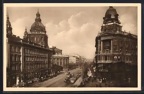 AK Budapest, Kaiser-Wilhelm-Strasse mit Strassenbahn