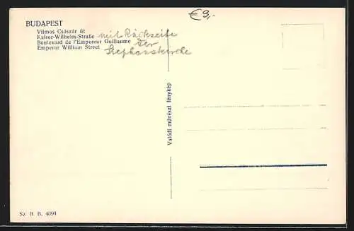 AK Budapest, Kaiser-Wilhelm-Strasse mit Strassenbahn