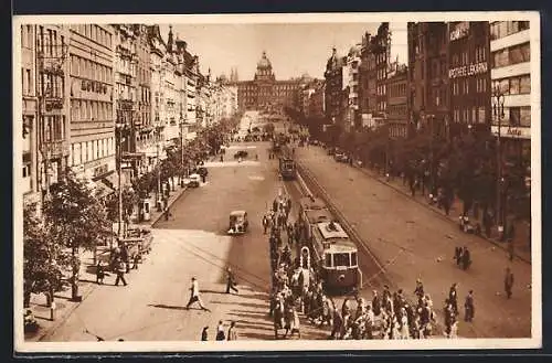 AK Prag, Strassenbahnen auf dem Wenzelsplatz