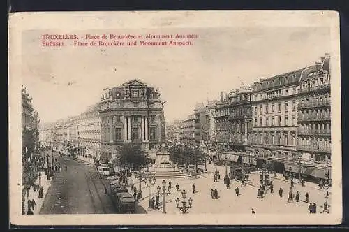 AK Brüssel, Place de Brouckère und Monument Anspach, Strassenbahn
