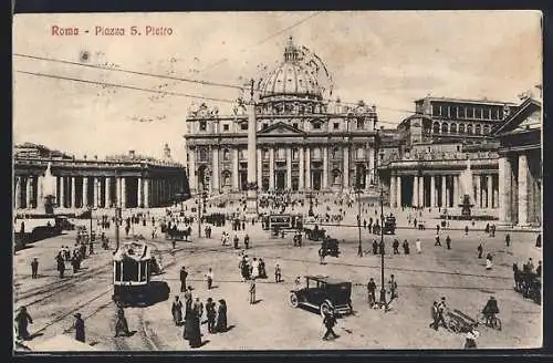 AK Roma, Piazza S. Pietro, Strassenbahn