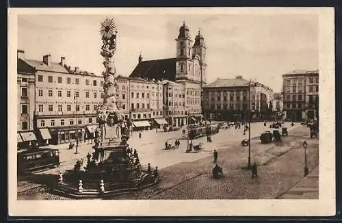 AK Linz a. d. Donau, Franz-Josef-Platz mit Strassenbahn