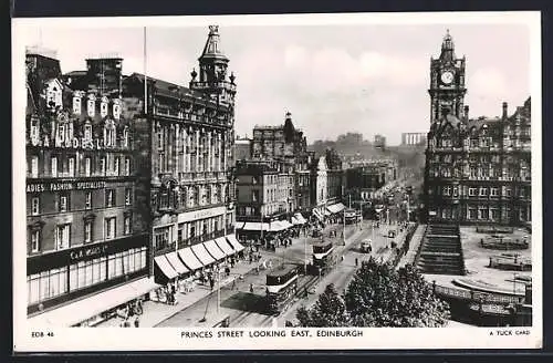 AK Edinburgh, Princes Street looking East, Strassenbahn