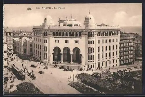 AK Alger, La Poste, Strassenbahn