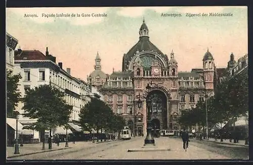 AK Antwerpen, Zijgevel der Middenstatie, Strassenbahn