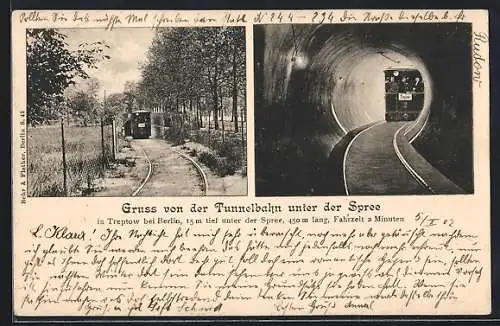 AK Treptow bei Berlin, Tunnelbahn unter der Spree, Innenansicht