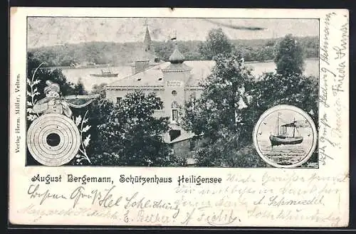 AK Berlin-Heiligensee, Blick auf das Schützenhaus August Bergemann