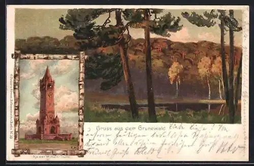 Lithographie Berlin-Grunewald, Kaiser Wilhelm-Turm, Landschaft