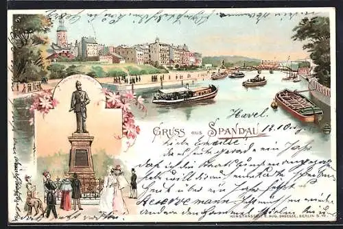 Lithographie Berlin-Spandau, Denkmal Kaiser Friedrich III., Panorama