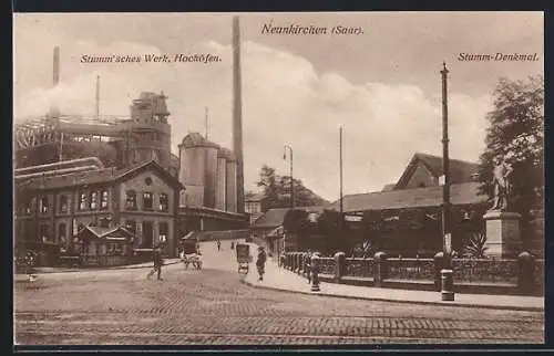 AK Neunkirchen / Saar, Stumm'sches Werk, Hochöfen, Stummdenkmal