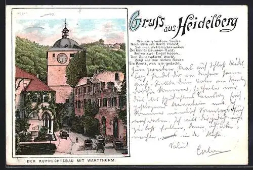 Lithographie Heidelberg, Ruprechtsbau mit Wartthurm