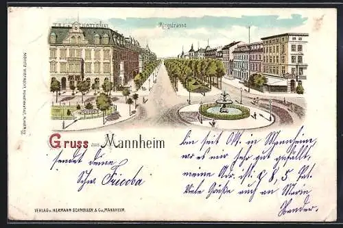 Lithographie Mannheim, Ringstrasse aus der Vogelschau