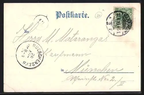 Lithographie Mannheim, Ortsansicht aus der Vogelschau