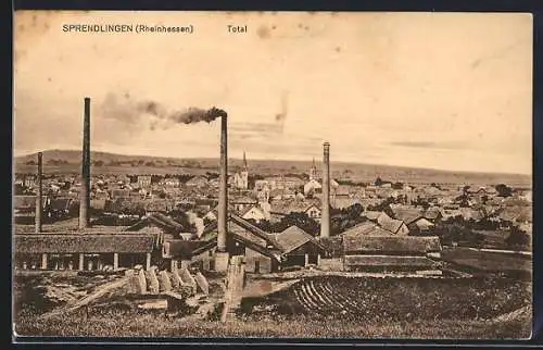 AK Sprendlingen / Rheinhessen, Ortsansicht mit Fabriken