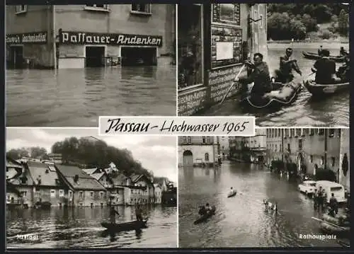 AK Passau, Hochwasser 1965, Rathausplatz, Ilzstadt