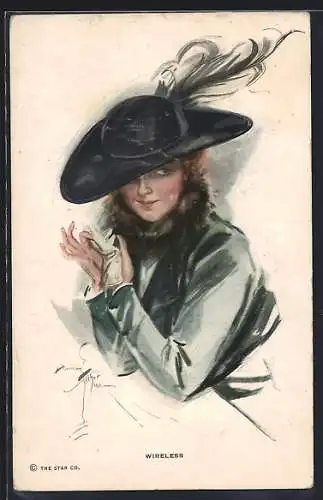 Künstler-AK Harrison Fisher: Elegante Dame mit Hut