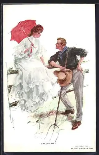 Künstler-AK Harrison Fisher: Elegante Dame mit Schirm