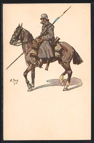 Künstler-AK Angelo Jank: Deutscher Kavallerist zu Pferd