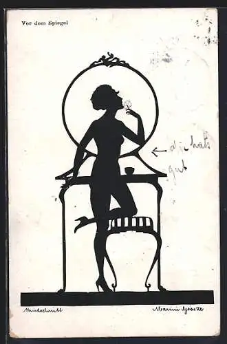 Künstler-AK Manni Grosze: Junge Dame vor einem Spiegel