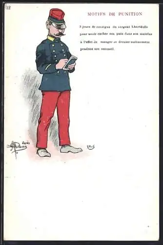 Künstler-AK Albert Guillaume: Französischer Soldat schreibt in ein Buch