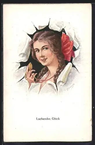 Künstler-AK Friedrich Kaskeline: Junge Frau mit Halskette