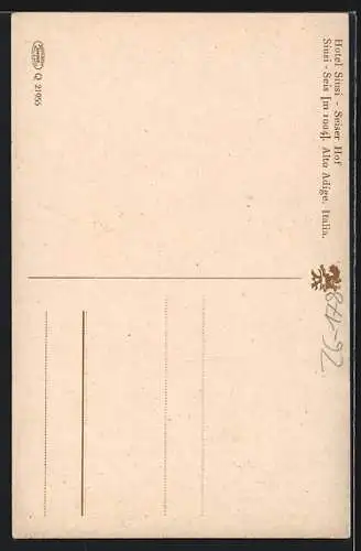 Künstler-AK Rudolf Alfred Höger: Seis, Ortsansicht mit Hotel Seiser Hof