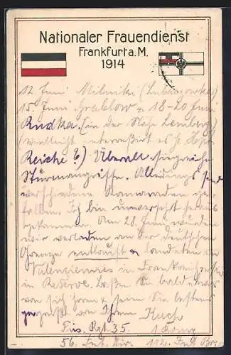 AK Frankfurt a. M., Nationaler Frauendienst 1914, Flaggen