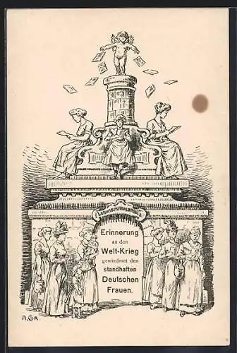 AK Denkmal, gewidmet den standhaften Deutschen Frauen, Frauenfiguren, Engel mit Flugblättern